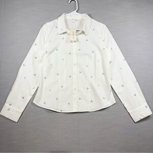 Women’s Long Sleeve Shirt Pink Rose White Large Striped Tennis Racket Pattern